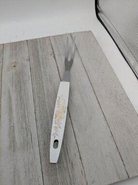 Vintage Stanley Meat Turning Fork 2 Prong 9 3/4" Fruit Maroon Handle #1